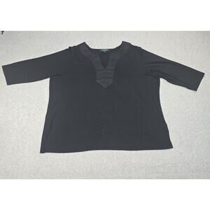 Lauren Ralph Lauren Womens Size 3X Black Cotton 3/4 Sleeve V Neck Pullover Top